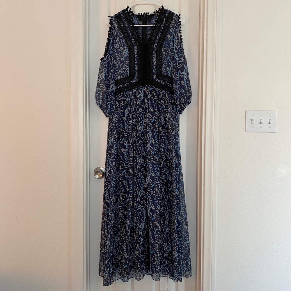 Sheer Floral Maxi Dress with Bare shoulders